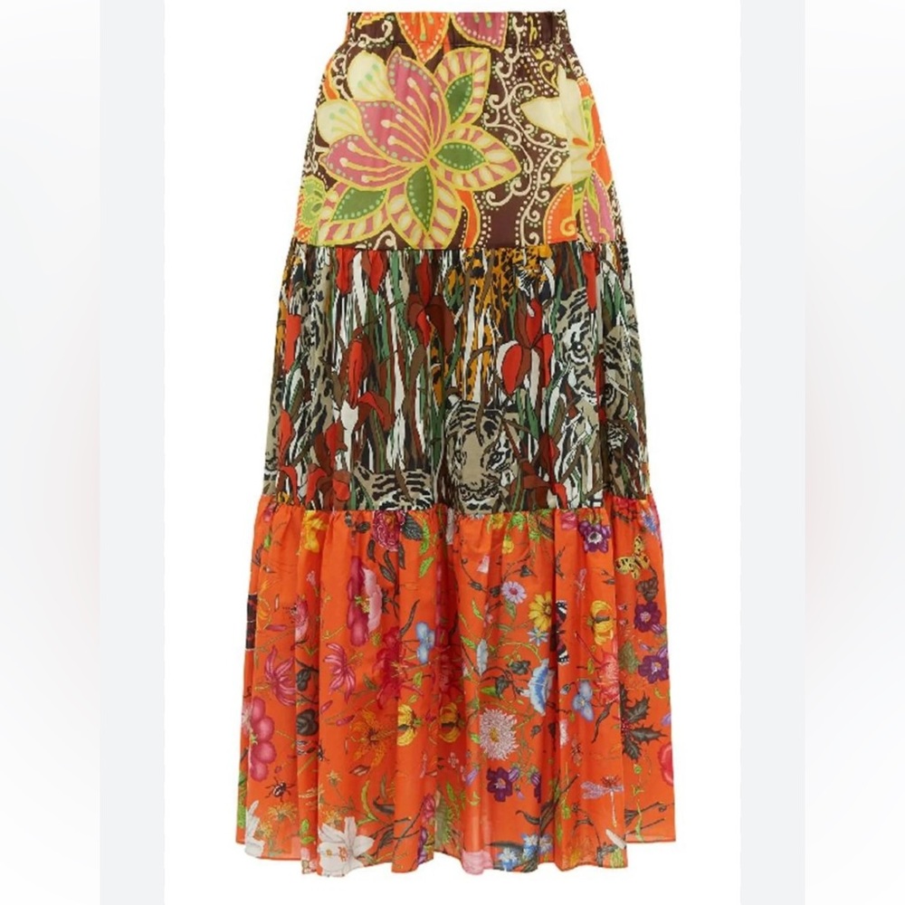 Gucci Patchwork-Design Printed Long Skirt